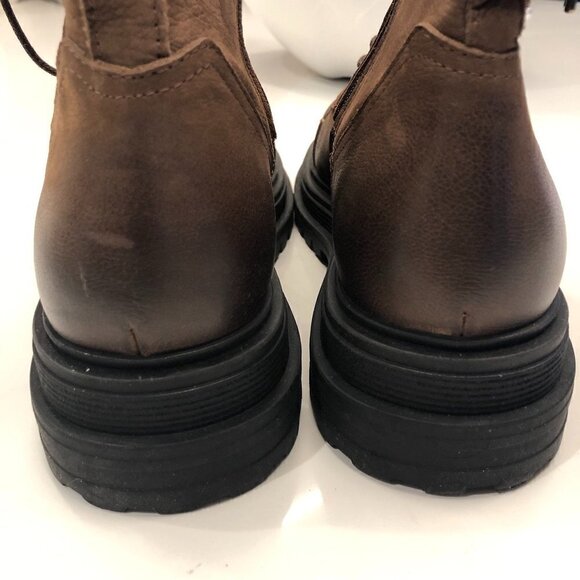 VENUS Brown Leather Chunky Heel Combat  Ankle Boot Lace Zipper Distressed EU 39 - Picture 7 of 16